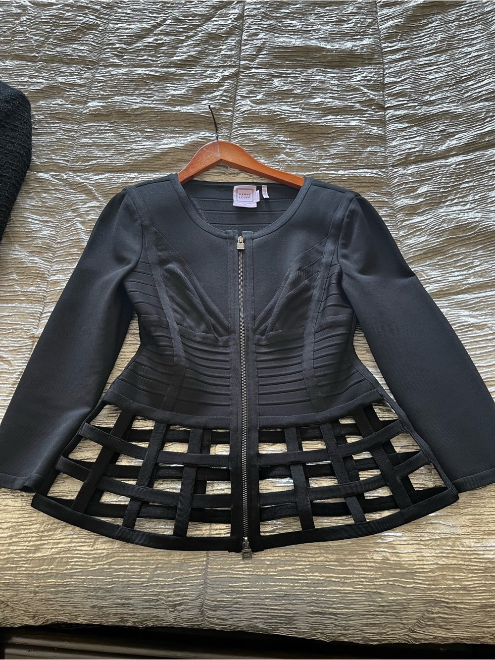 Herve Leger Black Ribbed Bandage Top/ Jacket (M)